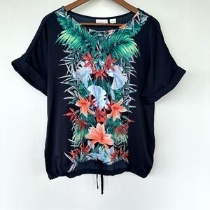 Liz Claiborne satin top, dolman cut with crew neck, loose fitting